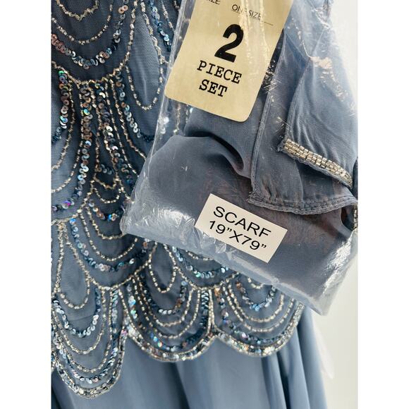 J KARA sz 18 2x plus Blue Sleeveless JEWEL Neck Maxi Sheath Formal Dress NWT B35 - Picture 7 of 10